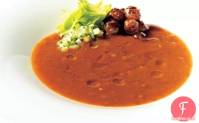 Zuppa di lenticchie, palline di dattero, insalata di sedano