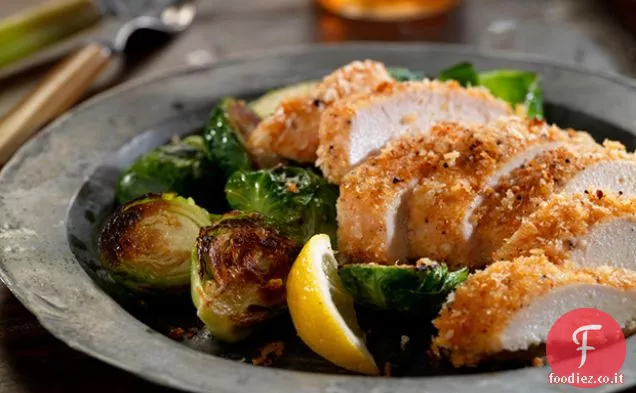 Pollo non fritto con cavoletti di Bruxelles arrostiti