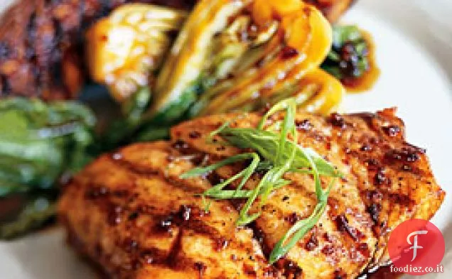 Halibut alla griglia, melanzane e Baby Bok Choy con salsa barbecue coreana