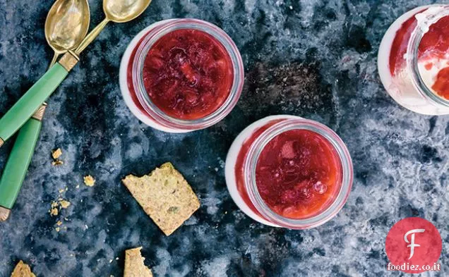 Panna Cotta al latticello con Rabarbaro-Gelatina di Fragole