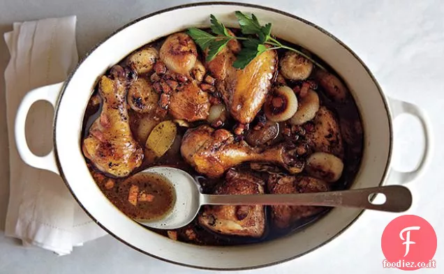 Pollo e cipolle brasati all'aceto