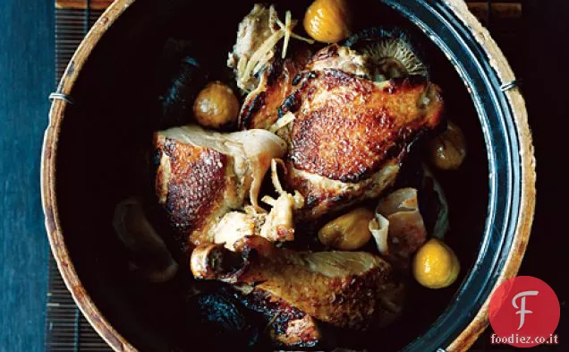 Pollo brasato con Prosciutto affumicato, castagne e zenzero