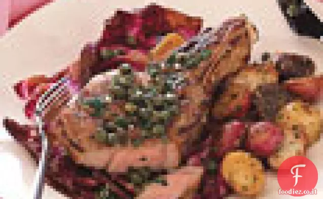 Braciole di vitello alla griglia e Radicchio con salsa di limone e cappero