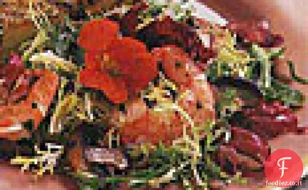 Frisée, Radicchio e Insalata Verde Mista Con Gamberi e Funghi