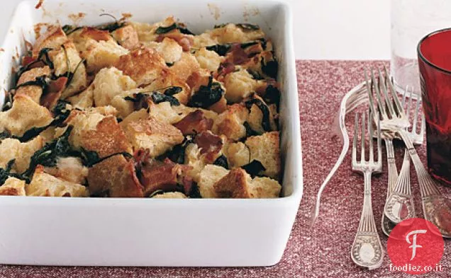 Rucola, pancetta e budino di pane Gruyère