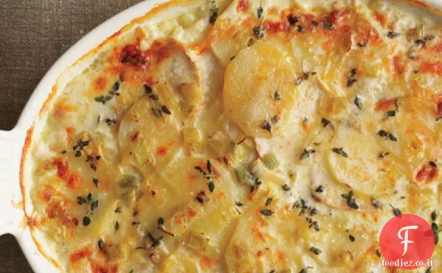 Gratin di patate e sedano con porri
