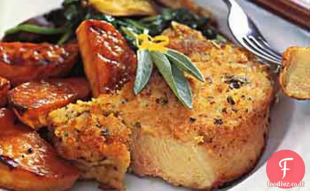 Braciole di maiale al forno con crosta di parmigiano-Salvia