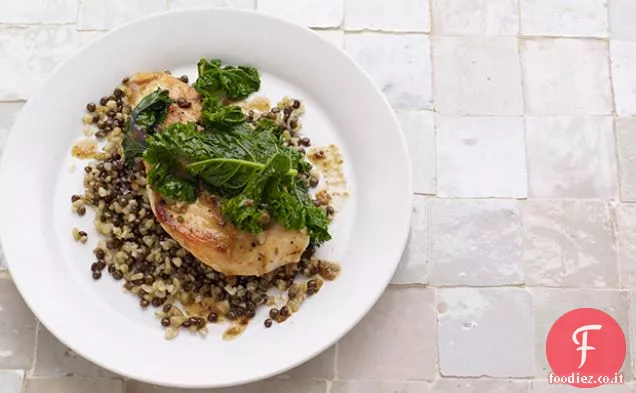Pollo con cavolo e Freekeh-Lenticchie Pilaf