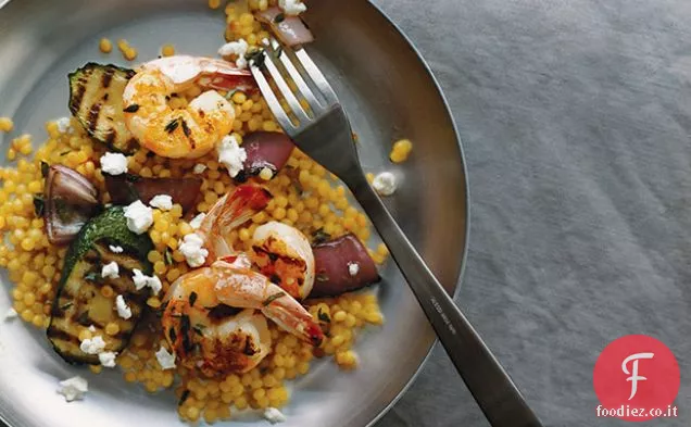 Gamberi alla griglia e verdure con Couscous perla