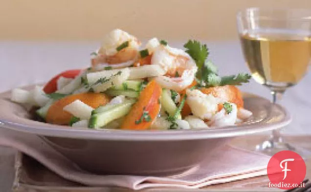 Insalata di gamberetti, Jícama e albicocche