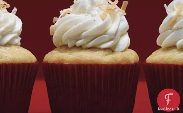 Baccello di vaniglia-Cupcakes di cocco con glassa di cocco
