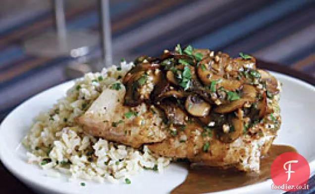 Merluzzo con funghi, aglio e Vermouth