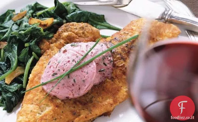 Rosetta saltata su spinaci appassiti con burro Zinfandel brulè