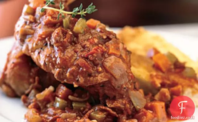 Étouffée di coniglio con granella di formaggio al forno