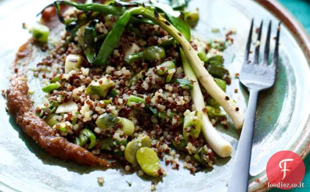 Insalata di quinoa con scalogno alla griglia, Favas e datteri