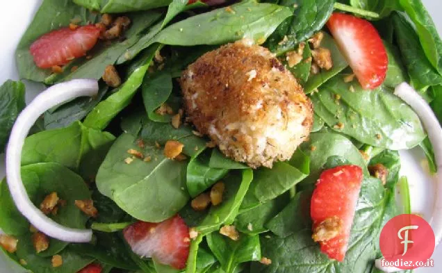 Insalata calda di spinaci con formaggio di capra in crosta di erbe