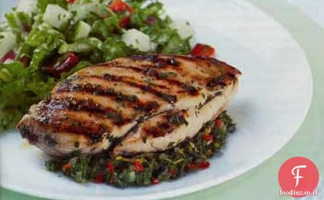 Pollo alla griglia con menta, arancia e chutney del Cile