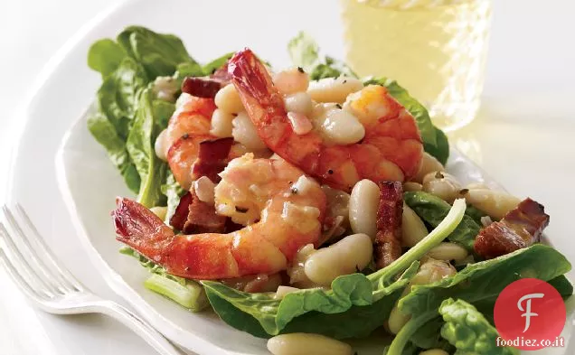 Insalata tiepida di Spinaci con Fagioli Cannellini e Gamberetti