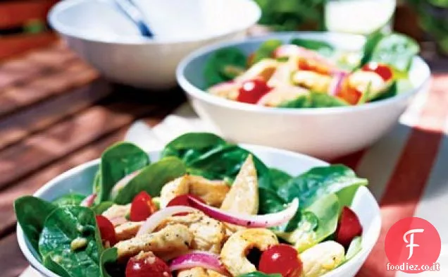 Insalata calda e fredda di pollo e spinaci