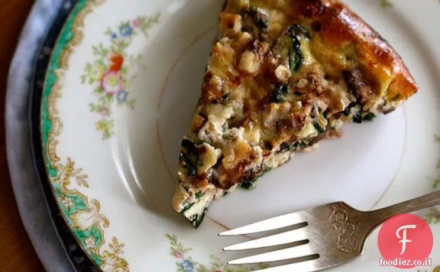 Quiche senza crosta con spinaci, funghi e noci