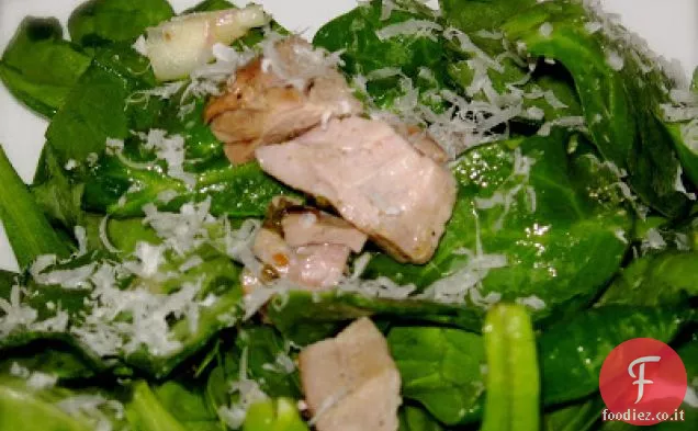 Filetto di maiale biologico alla griglia di Diva domestica e insalata di spinaci