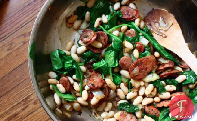 Fagioli bianchi, salsiccia e Spinaci freschi