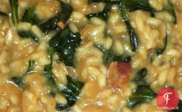 Risotto caramellato con Cipolla, spinaci e Pancetta