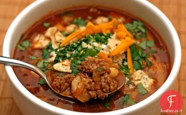 Zuppa di chili di tacchino con Hominy