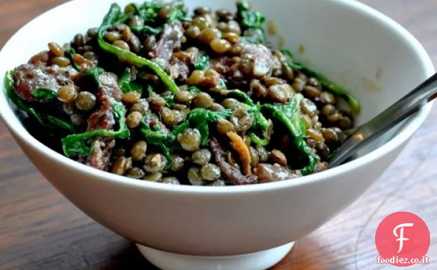 Lenticchie francesi con salsiccia, rucola appassita e senape di Digione