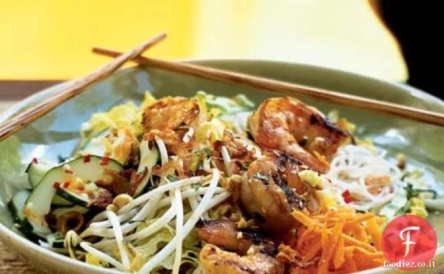 Gamberetti citronella su vermicelli di riso e verdure (Bun Tom Nuong Xa)