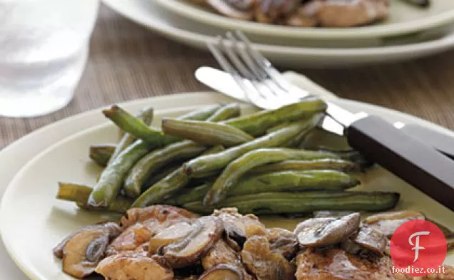Medaglioni di filetto di maiale scottato con sugo di scalogno e funghi