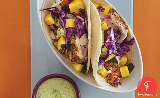 Tacos di Pesce con Crema di Lime e Salsa di Mango