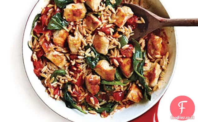 Cena in padella di pollo e Orzo