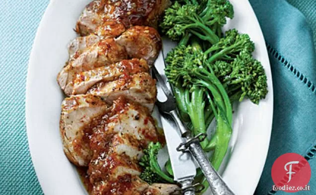 Filetto di maiale glassato alla senape e pesca