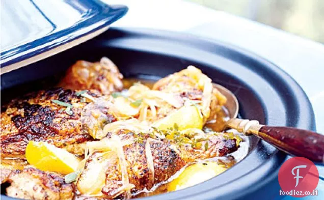 Tagine di pollo con cipolle, miele e menta