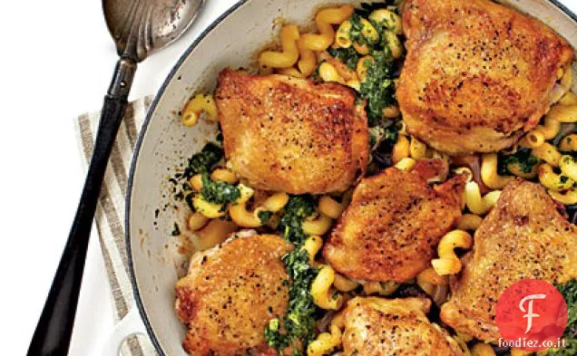 Cosce di Pollo croccanti con Pasta e Pesto