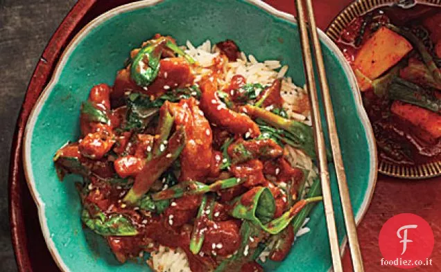 Dak Bokkeum con spinaci (pollo stufato coreano con spinaci)
