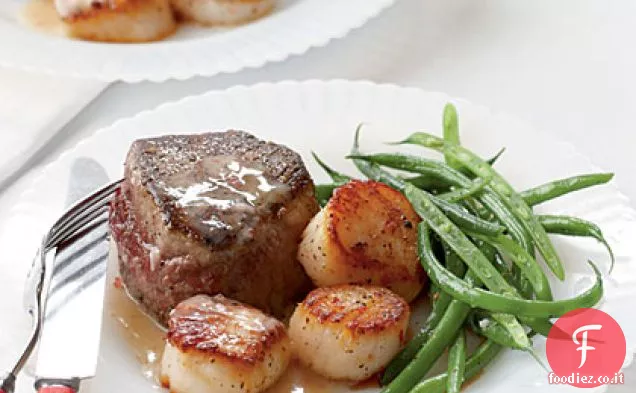 Bistecca e capesante con salsa di champagne-Burro