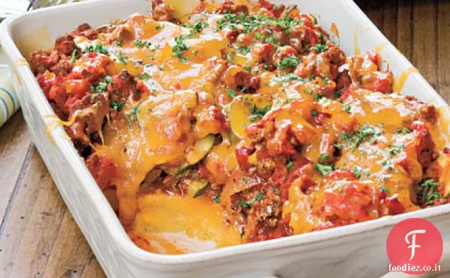 Casseruola di Pomodoro ' n ' Manzo con crosta di Polenta