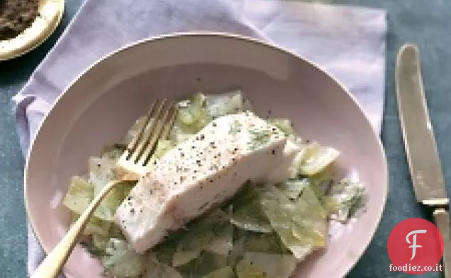 Cavolo verde al vapore con filetto di Halibut