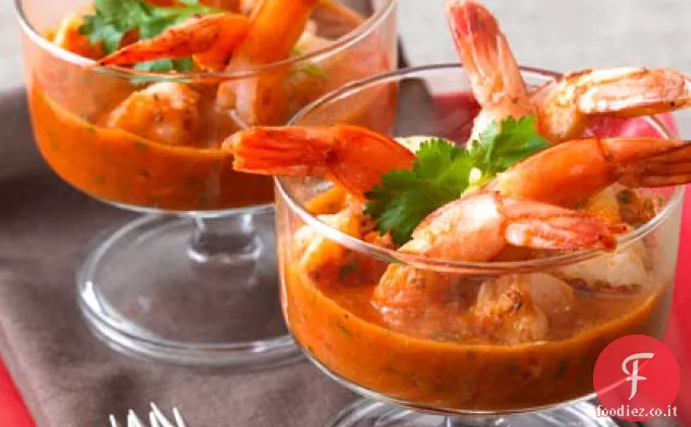 Gamberetti arrostiti con salsa cocktail affumicata al Cile