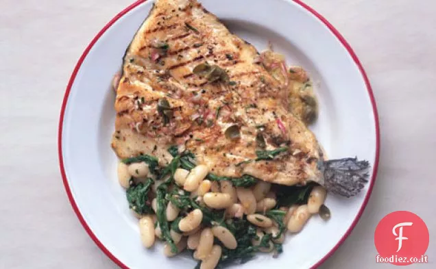 Trota alla griglia con Fagioli Bianchi e Vinaigrette di Capperi