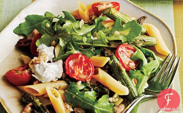 Insalata di Penne di Asparagi arrostiti e Pomodoro con Formaggio di Capra