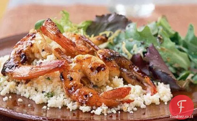 Gamberetti su canna da zucchero con glassa al rum