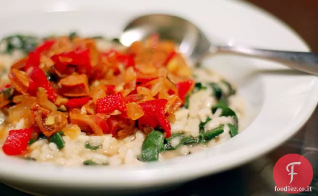 Risotto al peperoncino, salsiccia e bietole
