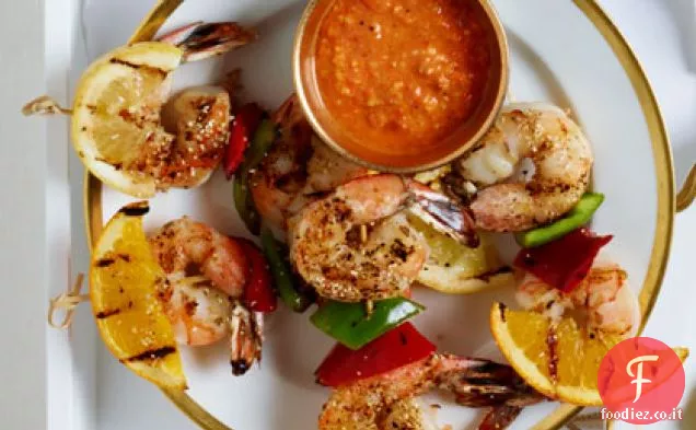 Spiedini di gamberi e agrumi alla griglia