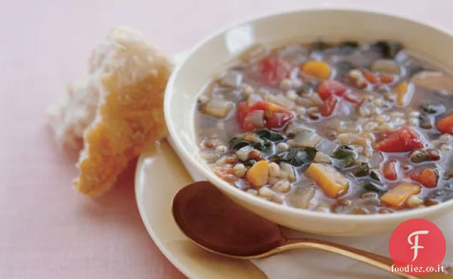 Zuppa di orzo e lenticchie con bietola