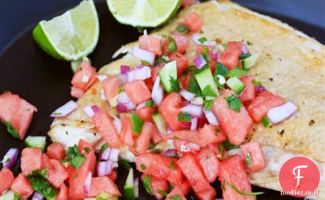 Halibut alla griglia con salsa di anguria
