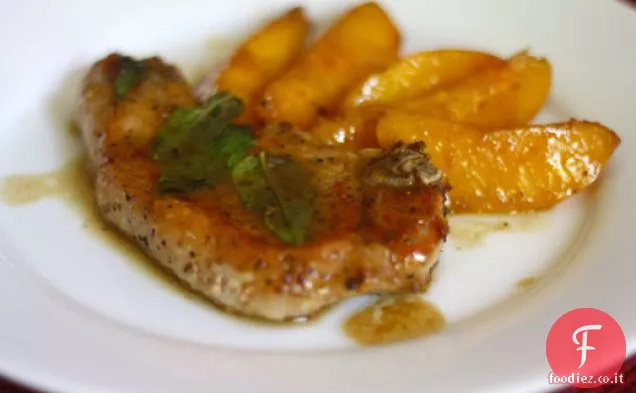 Braciole di maiale con Pesche, Bourbon e Basilico