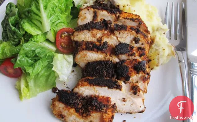Pollo annerito con patate frantumate